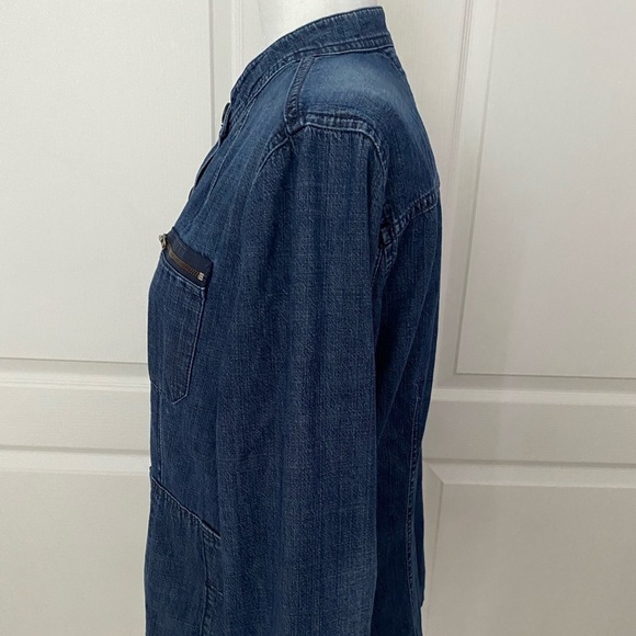 Tommy Hilfiger Blue Denim Shirt Jacket | Zip Chest Pockets | Mandarin Collar - Picture 4 of 9